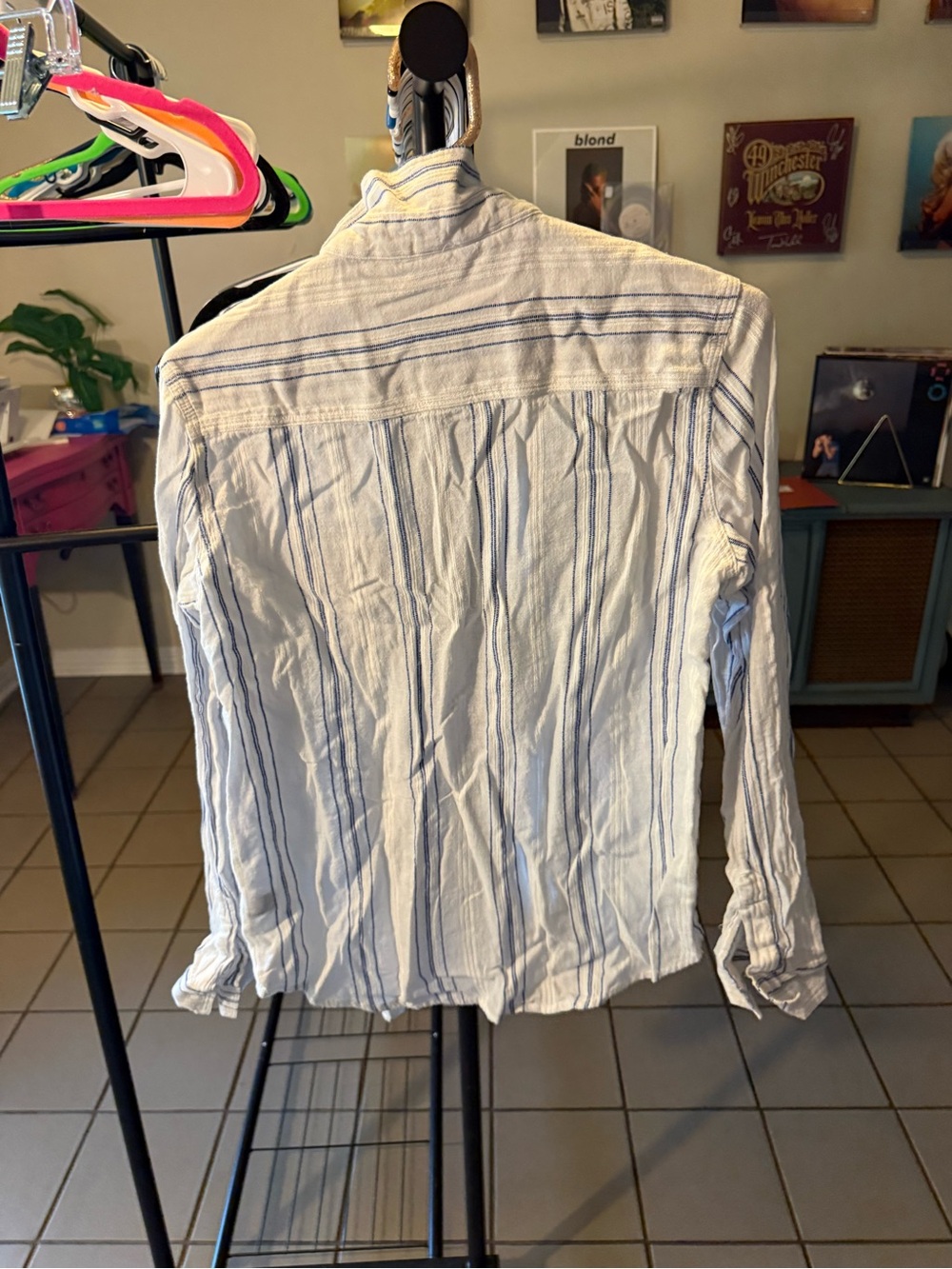 Victoria's Secret White Button-Down Shirt with Navy Stripes - Picture 3 of 3